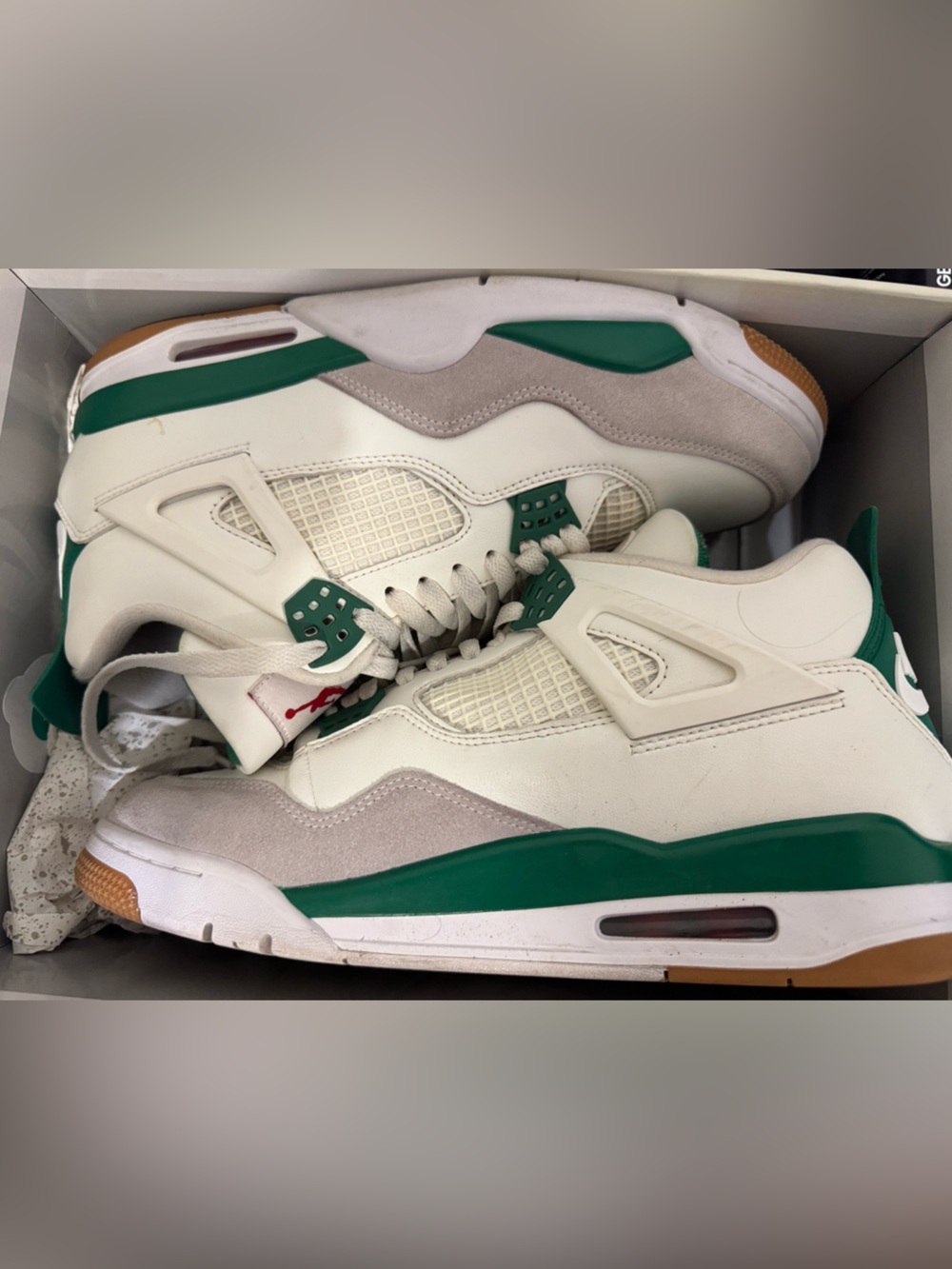 Jordan 4 pine green White and Green Basketball Sneakers